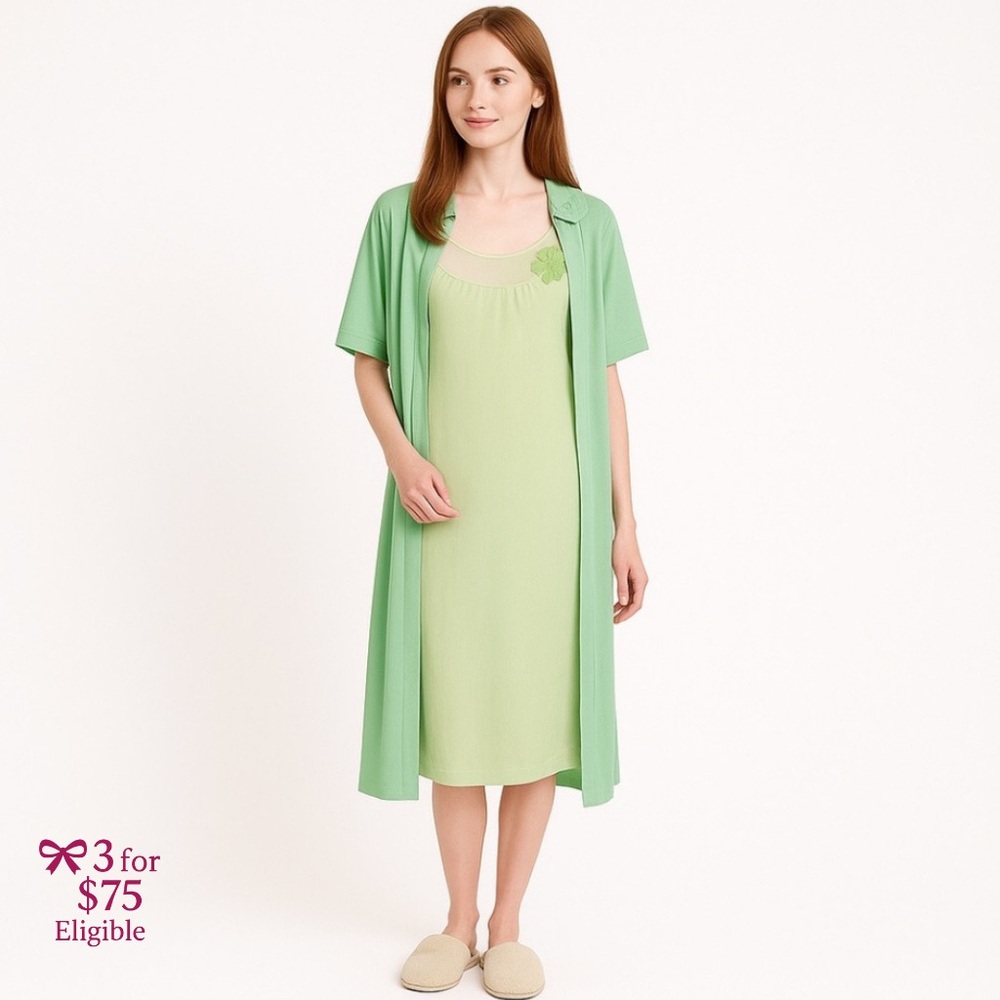 🎀  Vintage LORRAINE Mint Nylon Nightgown & Robe Peignoir Set Small RN 34452